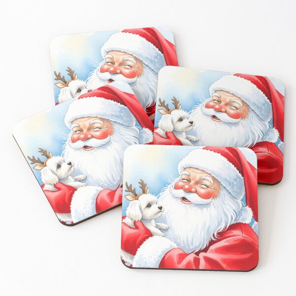 Item preview, Santa Claus Cradling Small White Puppy in Red Reindeer Antlers designed and sold by homydesign.