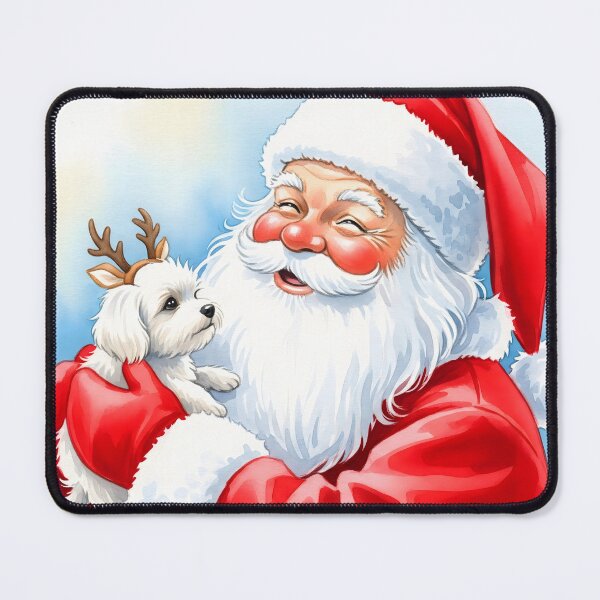 Item preview, Santa Claus Cradling Small White Puppy in Red Reindeer Antlers designed and sold by homydesign.