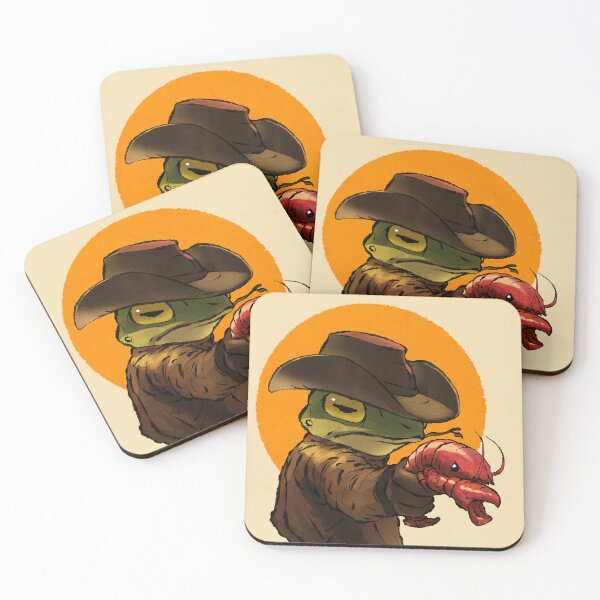 Item preview, gunslinger cowboy western frog with pistol shrimp crawdad artwork drawing designed and sold by DingHuArt.