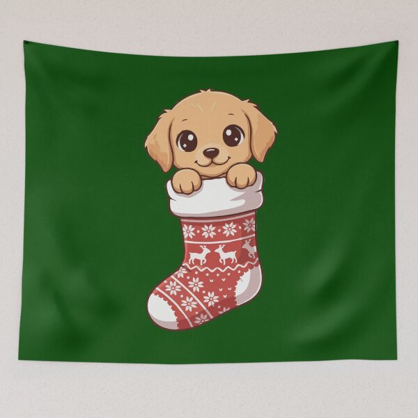 Item preview, Cute Christmas Golden Retriever Puppy in Knitted Holiday Stocking – Dog Lovers designed and sold by The Real Life Symphony.