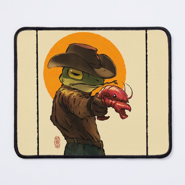 Item preview, gunslinger cowboy western frog with pistol shrimp crawdad artwork drawing with frame designed and sold by DingHuArt.