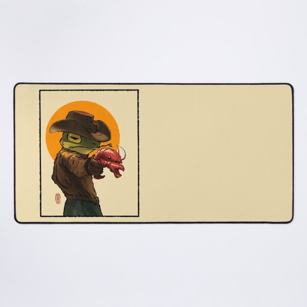 Item preview, gunslinger cowboy western frog with pistol shrimp crawdad artwork drawing with frame designed and sold by DingHuArt.