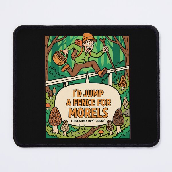 Item preview, I'd Jump a Fence for Morels - Funny Mushroom Foraging designed and sold by TB Designs Official.