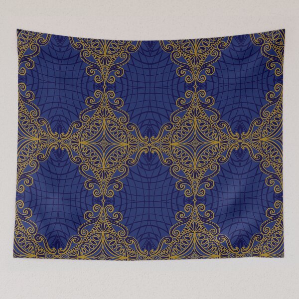 Item preview, Majestic Navy and Gold Baroque Ornament Deep Sapphire Gilded Filigree Repeat designed and sold by JamieWetzel.