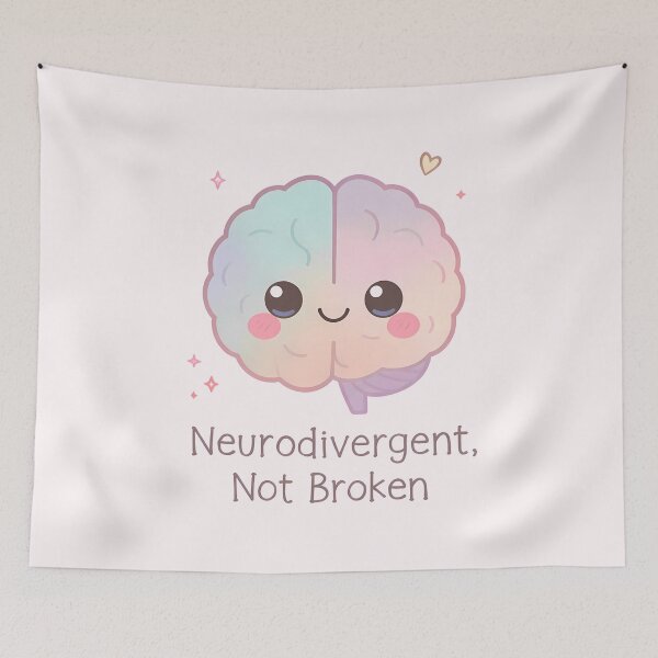 Item preview, “Neurodivergent, Not Broken” Pastel Kawaii Brain – Mental Health Positivity & Neurodiversity Pride Design designed and sold by PureBrain.