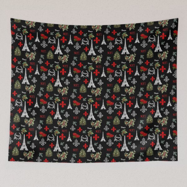 Item preview, Paris Christmas Vintage Eiffel Tower on black designed and sold by 13Moons.