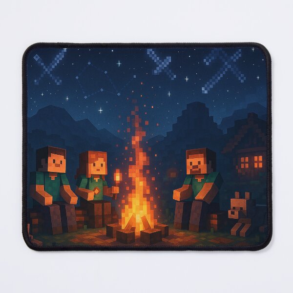 Item preview, Pixel Campfire Night – Voxel Adventure Art for Cozy Gaming Fans (Retro Pixel/Block Game Aesthetic) designed and sold by pixelpopplanet.