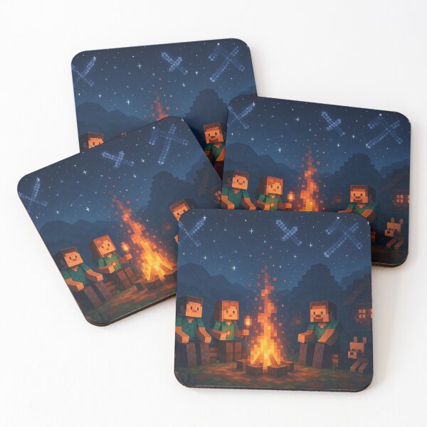 Item preview, Pixel Campfire Night – Voxel Adventure Art for Cozy Gaming Fans (Retro Pixel/Block Game Aesthetic) designed and sold by pixelpopplanet.
