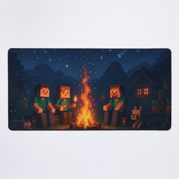 Item preview, Pixel Campfire Night – Voxel Adventure Art for Cozy Gaming Fans (Retro Pixel/Block Game Aesthetic) designed and sold by pixelpopplanet.