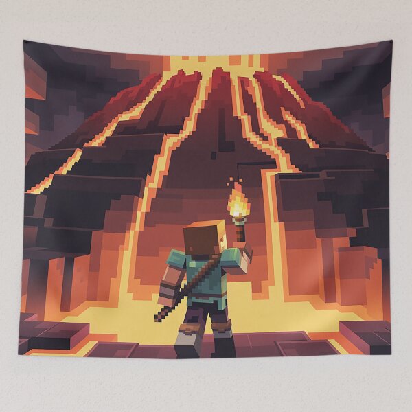 Item preview, Voxel Lava Volcano Ascent | Pixel Quest Explorer Adventure Poster | Blocky Hellscape Gamer Design designed and sold by pixelpopplanet.