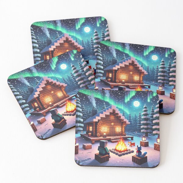 Item preview, Voxel Winter Cabin | Pixel Art Cozy Aurora Campfire Scene | Pixel Quest Gamer Northern Lights Fox Design designed and sold by pixelpopplanet.