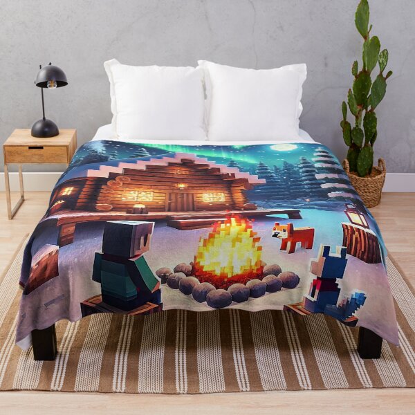 Item preview, Voxel Winter Cabin | Pixel Art Cozy Aurora Campfire Scene | Pixel Quest Gamer Northern Lights Fox Design designed and sold by pixelpopplanet.