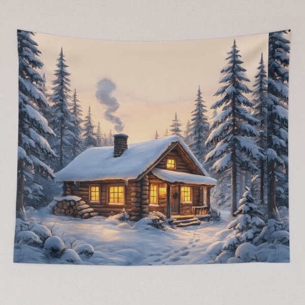 Item preview, Cozy Winter Cabin - Snowy Log Cabin Christmas Night designed and sold by PunchDrop.