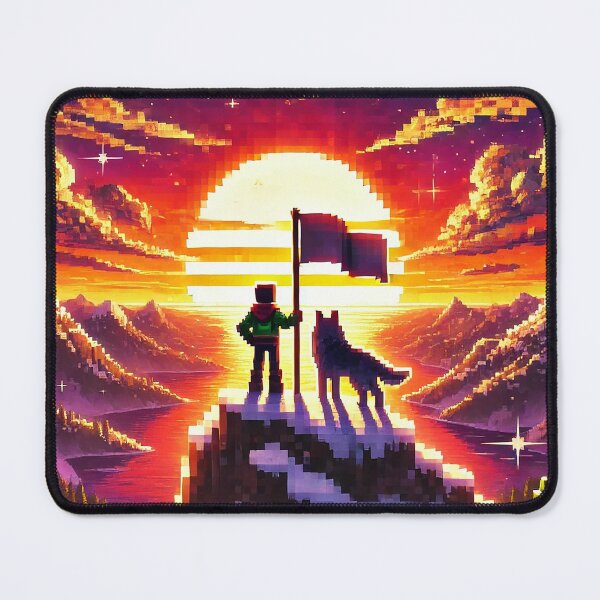 Item preview, Voxel Adventure Summit | Pixel Art Mountain Sunset Explorer & Wolf | Pixel Quest Gaming Landscape Design designed and sold by pixelpopplanet.