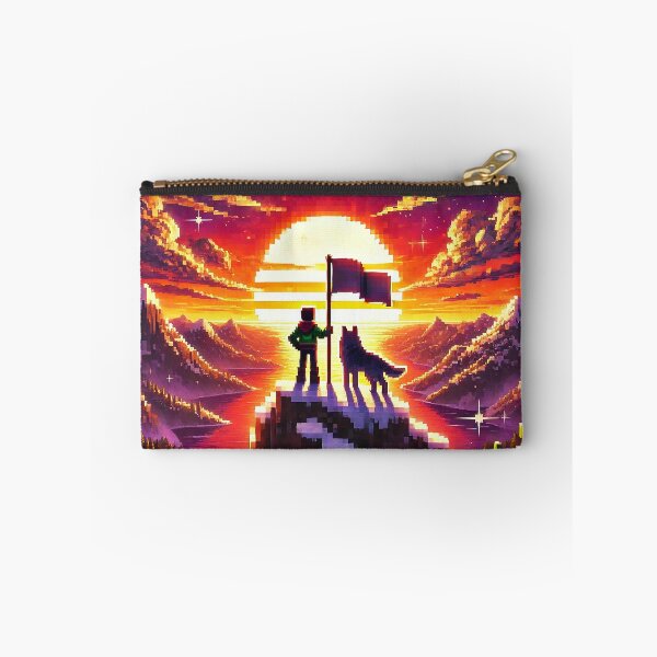 Item preview, Voxel Adventure Summit | Pixel Art Mountain Sunset Explorer & Wolf | Pixel Quest Gaming Landscape Design designed and sold by pixelpopplanet.