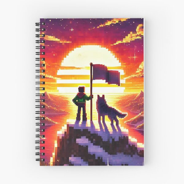 Item preview, Voxel Adventure Summit | Pixel Art Mountain Sunset Explorer & Wolf | Pixel Quest Gaming Landscape Design designed and sold by pixelpopplanet.