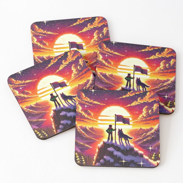 Item preview, Voxel Adventure Summit | Pixel Art Mountain Sunset Explorer & Wolf | Pixel Quest Gaming Landscape Design designed and sold by pixelpopplanet.
