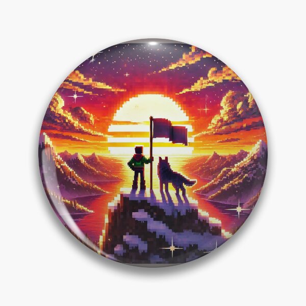 Item preview, Voxel Adventure Summit | Pixel Art Mountain Sunset Explorer & Wolf | Pixel Quest Gaming Landscape Design designed and sold by pixelpopplanet.