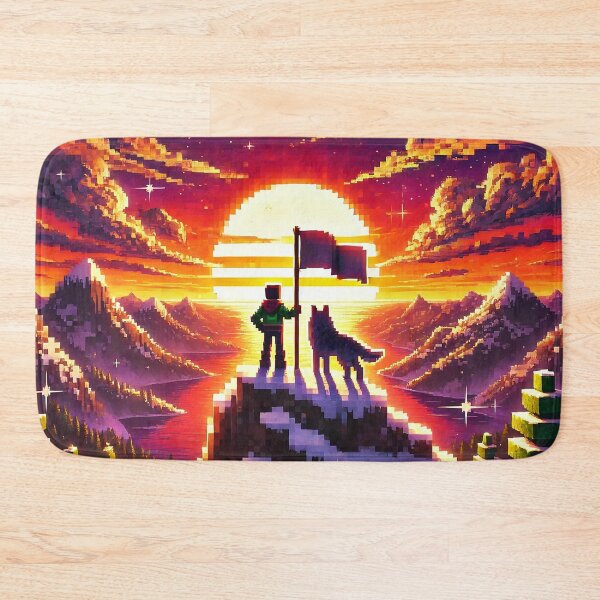 Item preview, Voxel Adventure Summit | Pixel Art Mountain Sunset Explorer & Wolf | Pixel Quest Gaming Landscape Design designed and sold by pixelpopplanet.