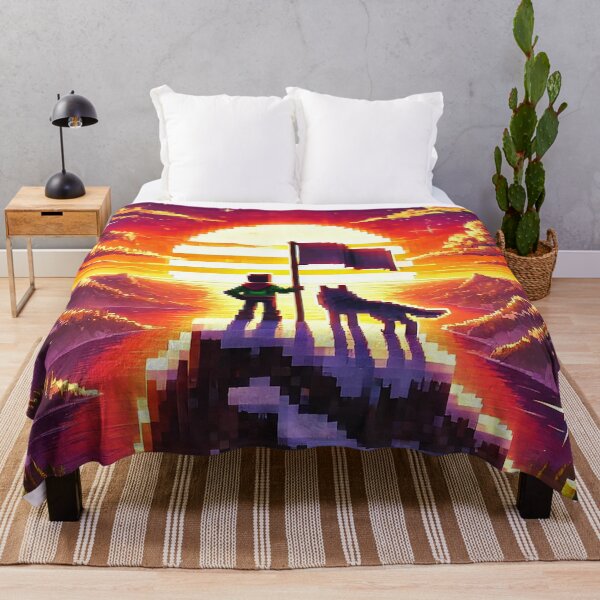 Item preview, Voxel Adventure Summit | Pixel Art Mountain Sunset Explorer & Wolf | Pixel Quest Gaming Landscape Design designed and sold by pixelpopplanet.