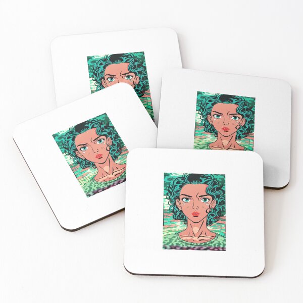 Item preview, (girl with curly green hair, determined expression, a bit of a Jojo/City Hunter vibe) designed and sold by Design-Curios.