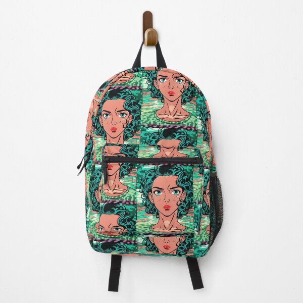 Item preview, (girl with curly green hair, determined expression, a bit of a Jojo/City Hunter vibe) designed and sold by Design-Curios.
