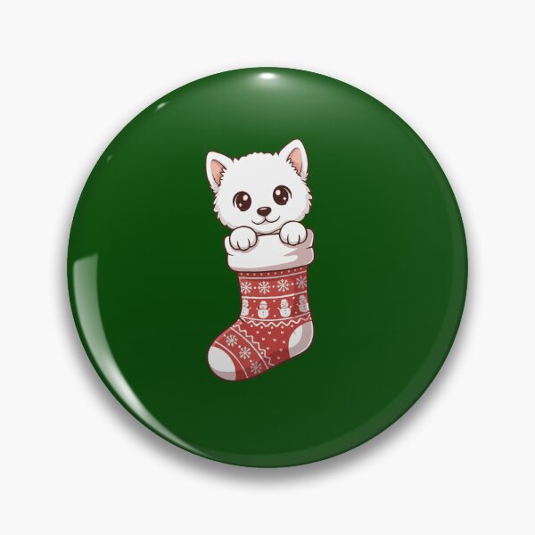 Item preview, Cute Christmas American Eskimo Puppy in Knitted Holiday Stocking – Dog Lovers designed and sold by The Real Life Symphony.