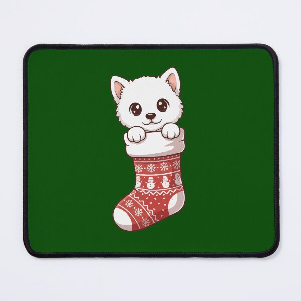 Item preview, Cute Christmas American Eskimo Puppy in Knitted Holiday Stocking – Dog Lovers designed and sold by The Real Life Symphony.