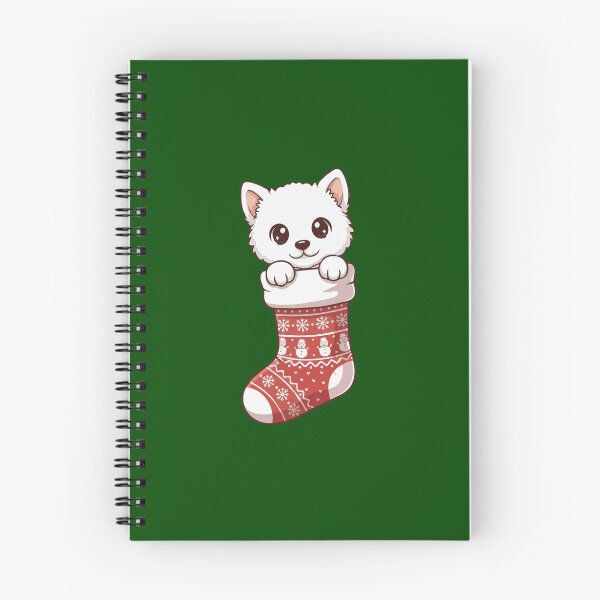 Item preview, Cute Christmas American Eskimo Puppy in Knitted Holiday Stocking – Dog Lovers designed and sold by The Real Life Symphony.