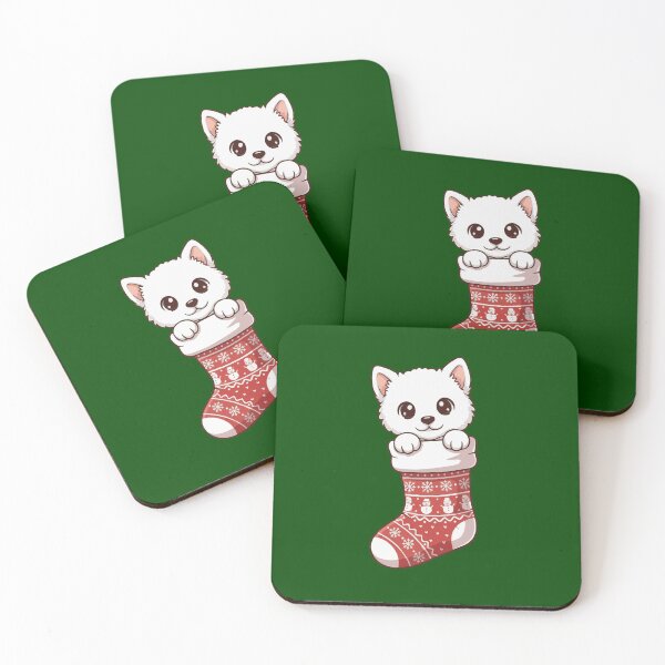 Item preview, Cute Christmas American Eskimo Puppy in Knitted Holiday Stocking – Dog Lovers designed and sold by The Real Life Symphony.