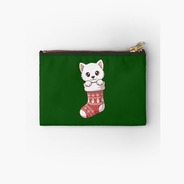Item preview, Cute Christmas American Eskimo Puppy in Knitted Holiday Stocking – Dog Lovers designed and sold by The Real Life Symphony.