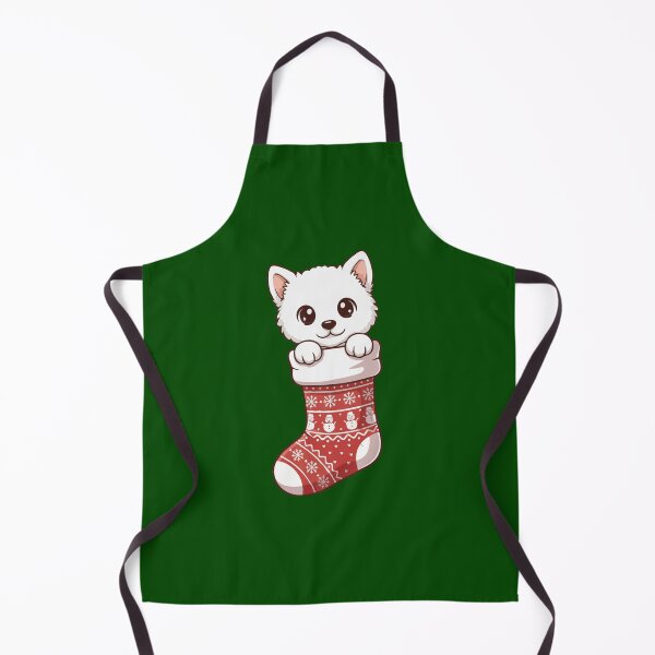 Item preview, Cute Christmas American Eskimo Puppy in Knitted Holiday Stocking – Dog Lovers designed and sold by The Real Life Symphony.
