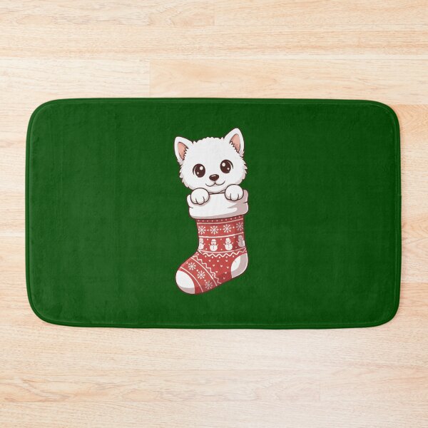 Item preview, Cute Christmas American Eskimo Puppy in Knitted Holiday Stocking – Dog Lovers designed and sold by The Real Life Symphony.