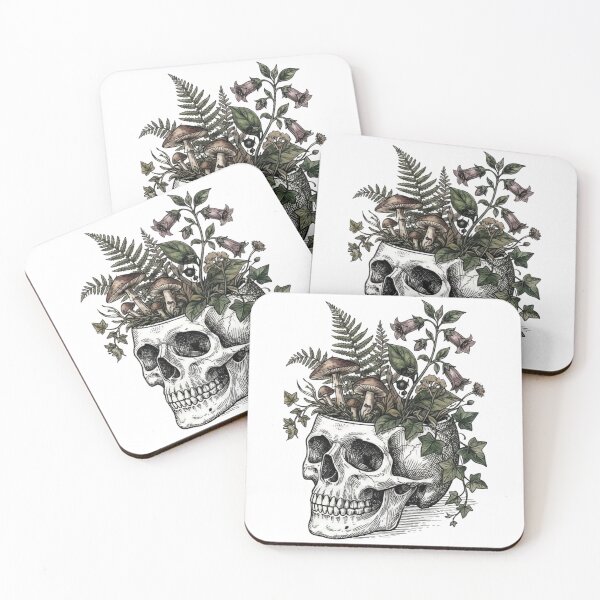 Item preview, Botanical Skull Mushrooms Ferns Vintage Illustration designed and sold by Nuvijo.