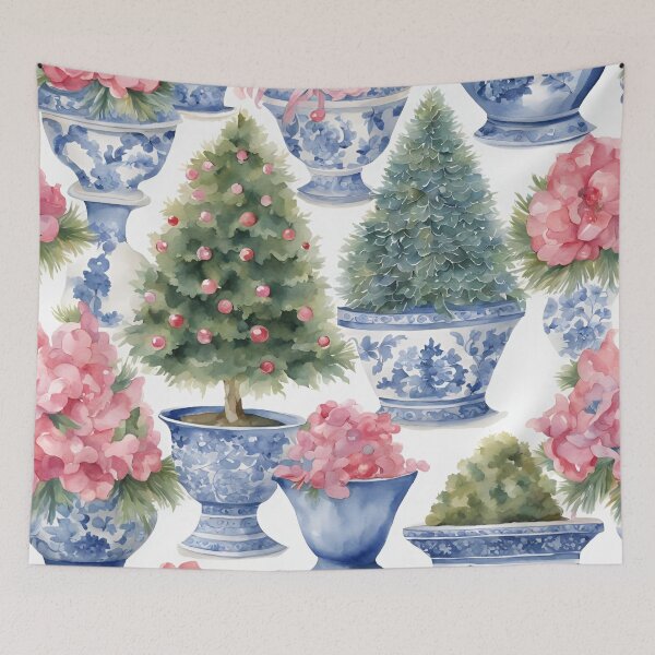 Item preview, Blush Floral Chinoiserie Christmas Tree Topiaries designed and sold by TheChinoiserie.
