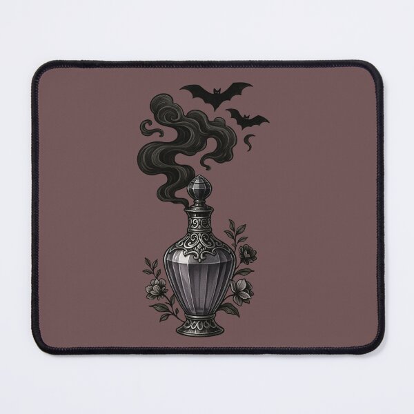 Item preview, “Gothic Perfume Bottle – Dark Smoke Potion with Bats and Florals” designed and sold by Mouraludia.