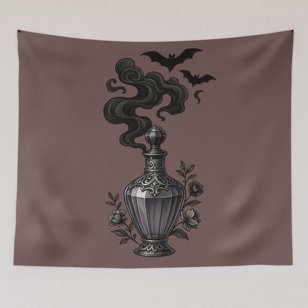 Item preview, “Gothic Perfume Bottle – Dark Smoke Potion with Bats and Florals” designed and sold by Mouraludia.