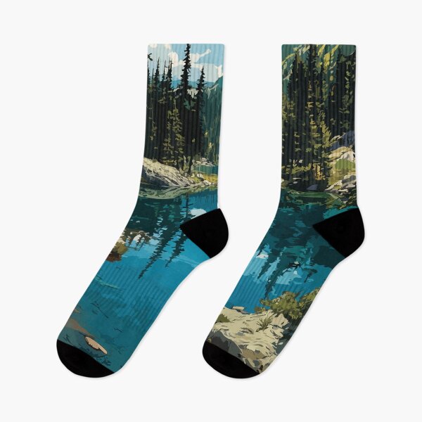 Item preview, Fish Lake Northwest Territories Retro Alpine Lake Art designed and sold by TuncGK.