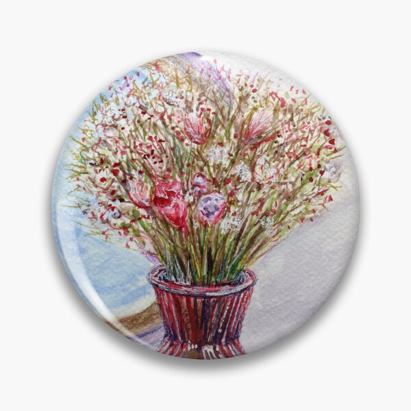 Item preview, Still life painting of Arianne's pink glass vase of dried flowers at Eddisbury Artists, Castle Park Arts Centre, Frodsham designed and sold by LymphomaLass.