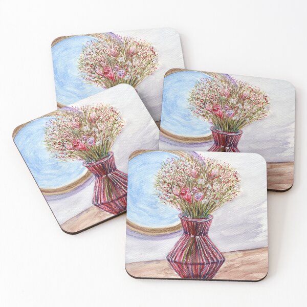 Item preview, Still life painting of Arianne's pink glass vase of dried flowers at Eddisbury Artists, Castle Park Arts Centre, Frodsham designed and sold by LymphomaLass.