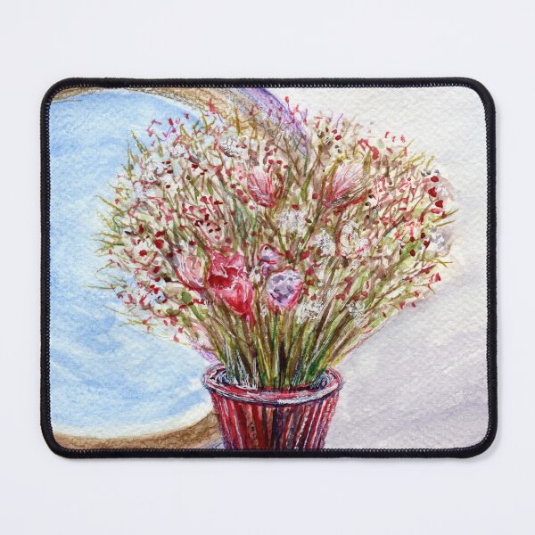 Item preview, Still life painting of Arianne's pink glass vase of dried flowers at Eddisbury Artists, Castle Park Arts Centre, Frodsham designed and sold by LymphomaLass.
