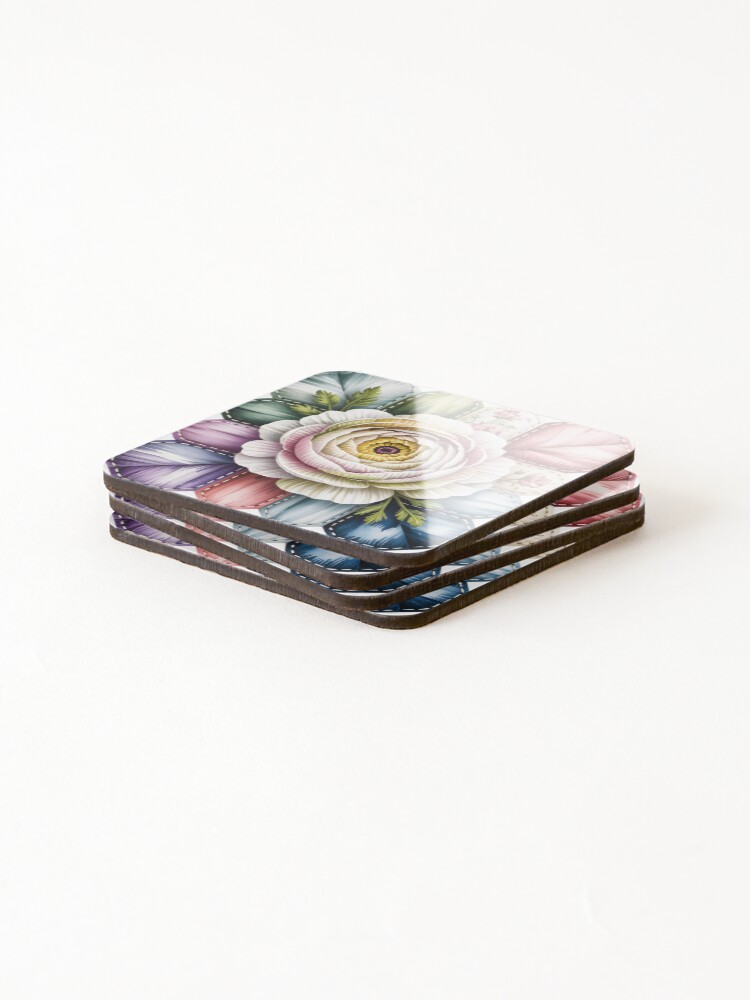Thumbnail 4 of 5, Coasters (Set of 4), White Ranunculus Patchwork designed and sold by jessarty.