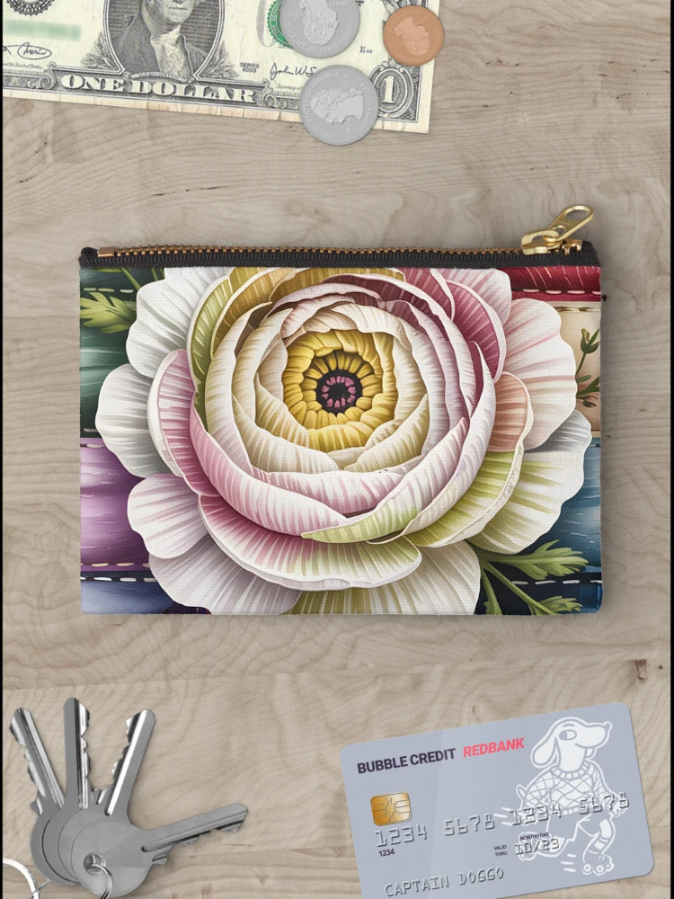 Thumbnail 3 of 4, Zipper Pouch, White Ranunculus Patchwork designed and sold by JessArty.