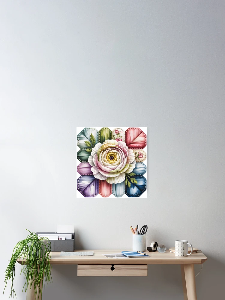 Thumbnail 2 of 3, Poster, White Ranunculus Patchwork designed and sold by JessArty.