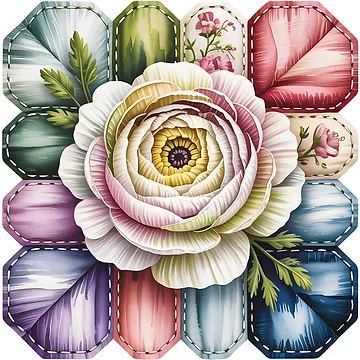 Artwork thumbnail, White Ranunculus Patchwork by JessArty