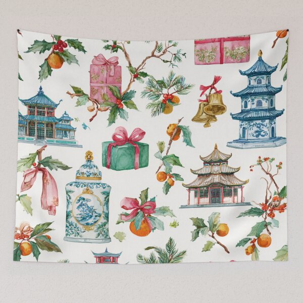 Item preview, Pagoda & Citrus Chinoiserie Christmas Garden designed and sold by TheChinoiserie.