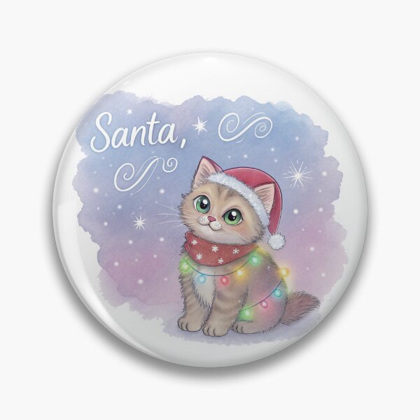 Item preview, Santa, Please… – Cute Christmas Kitten Wrapped in Lights | Watercolor Holiday Cat by Vivo Studio designed and sold by VivoStudio.