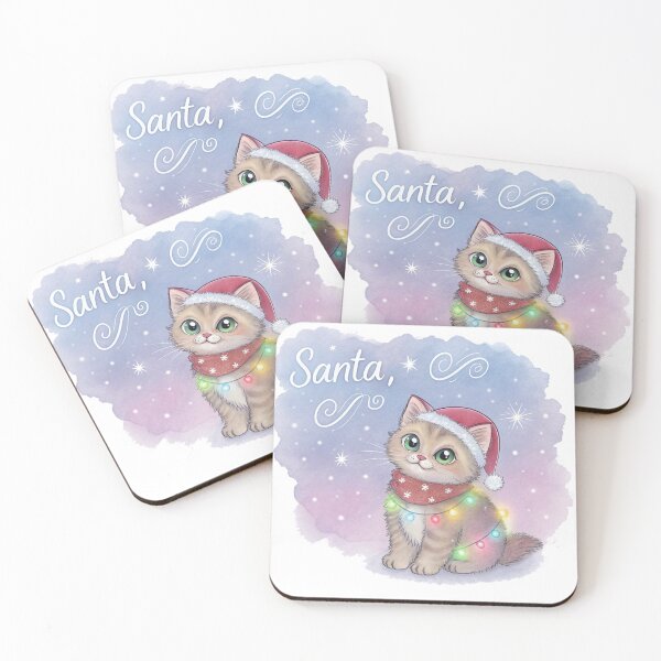 Item preview, Santa, Please… – Cute Christmas Kitten Wrapped in Lights | Watercolor Holiday Cat by Vivo Studio designed and sold by VivoStudio.