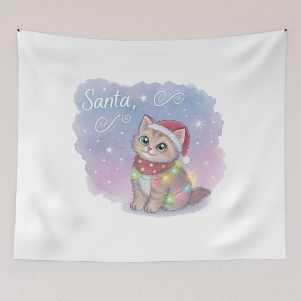 Item preview, Santa, Please… – Cute Christmas Kitten Wrapped in Lights | Watercolor Holiday Cat by Vivo Studio designed and sold by VivoStudio.