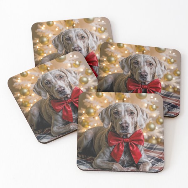 Item preview, Weimaraner Dog Wearing a Red Christmas Bow designed and sold by Maria Dryfhout.